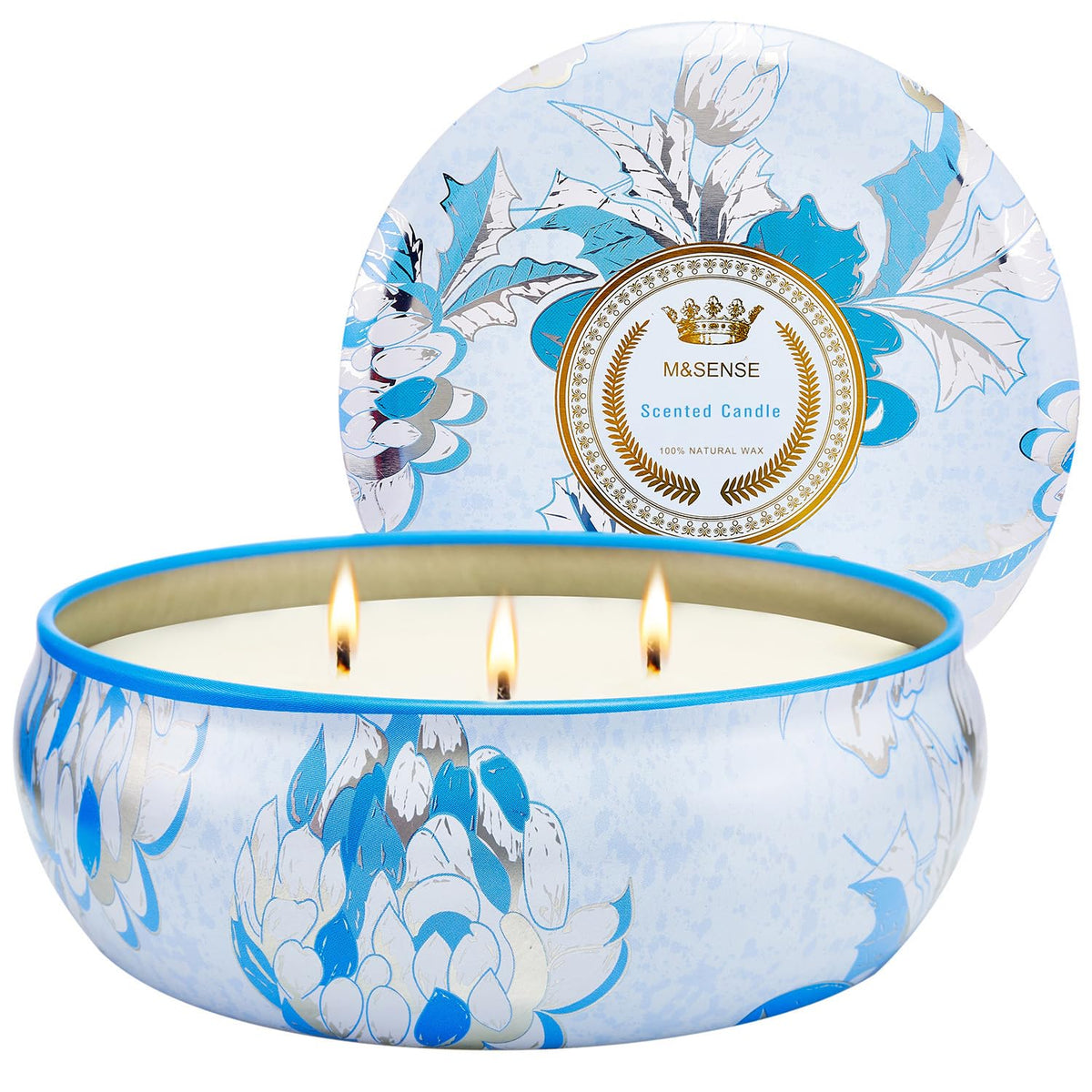 M&SENSE Clean Cotton 3-wick tin candle delivers strong fragrance for larger rooms.
