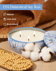 M&SENSE Clean Cotton candle burning evenly with three wicks for steady aroma.