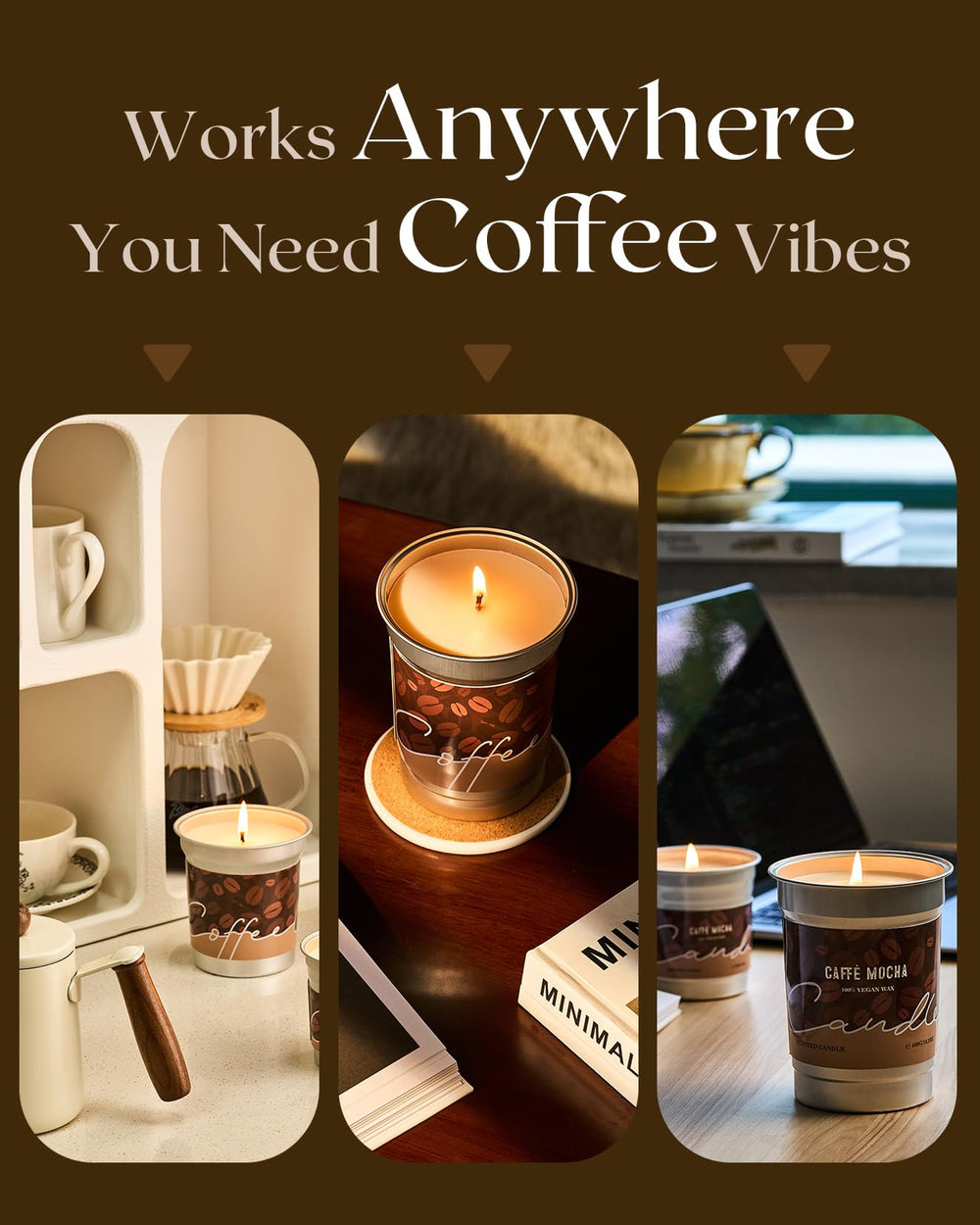 MSENSE 16oz living-room candle fills larger spaces with inviting coffee scent.
