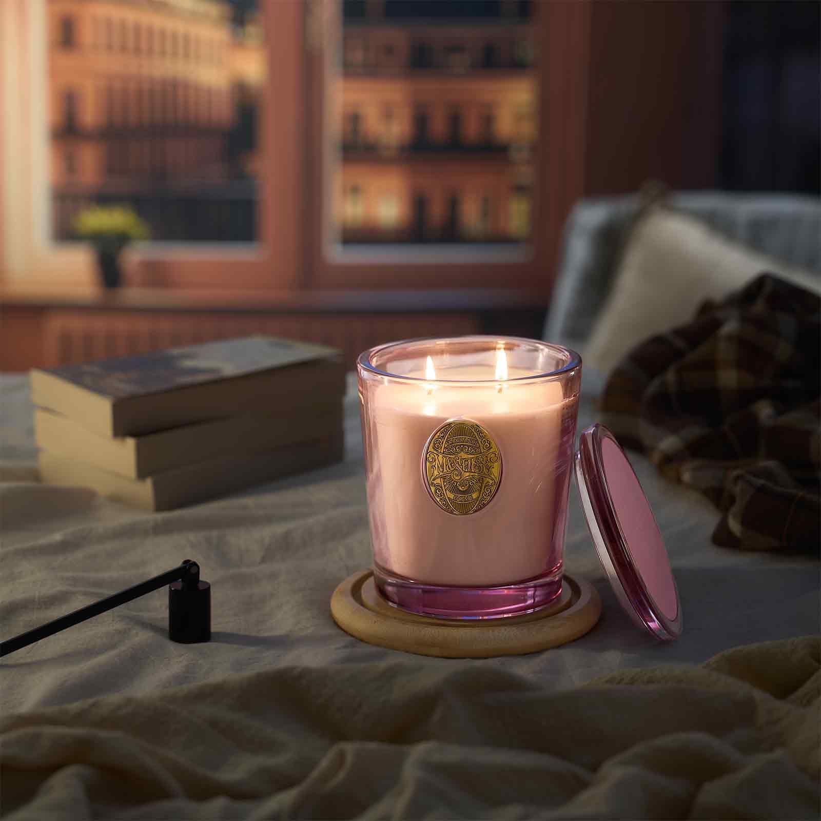 Msense candle as dining table centerpiece enhancing warm ambiance