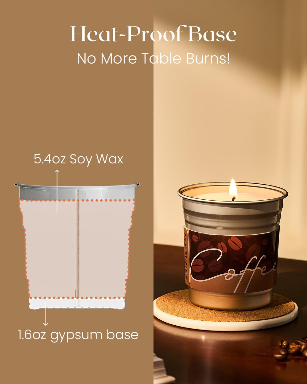 M&SENSE Espresso Candle 12.3oz size ideal for bedrooms with relaxing fragrance.