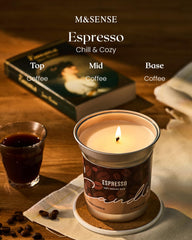 M&SENSE Espresso Candle 7oz packaging shown for gifting.