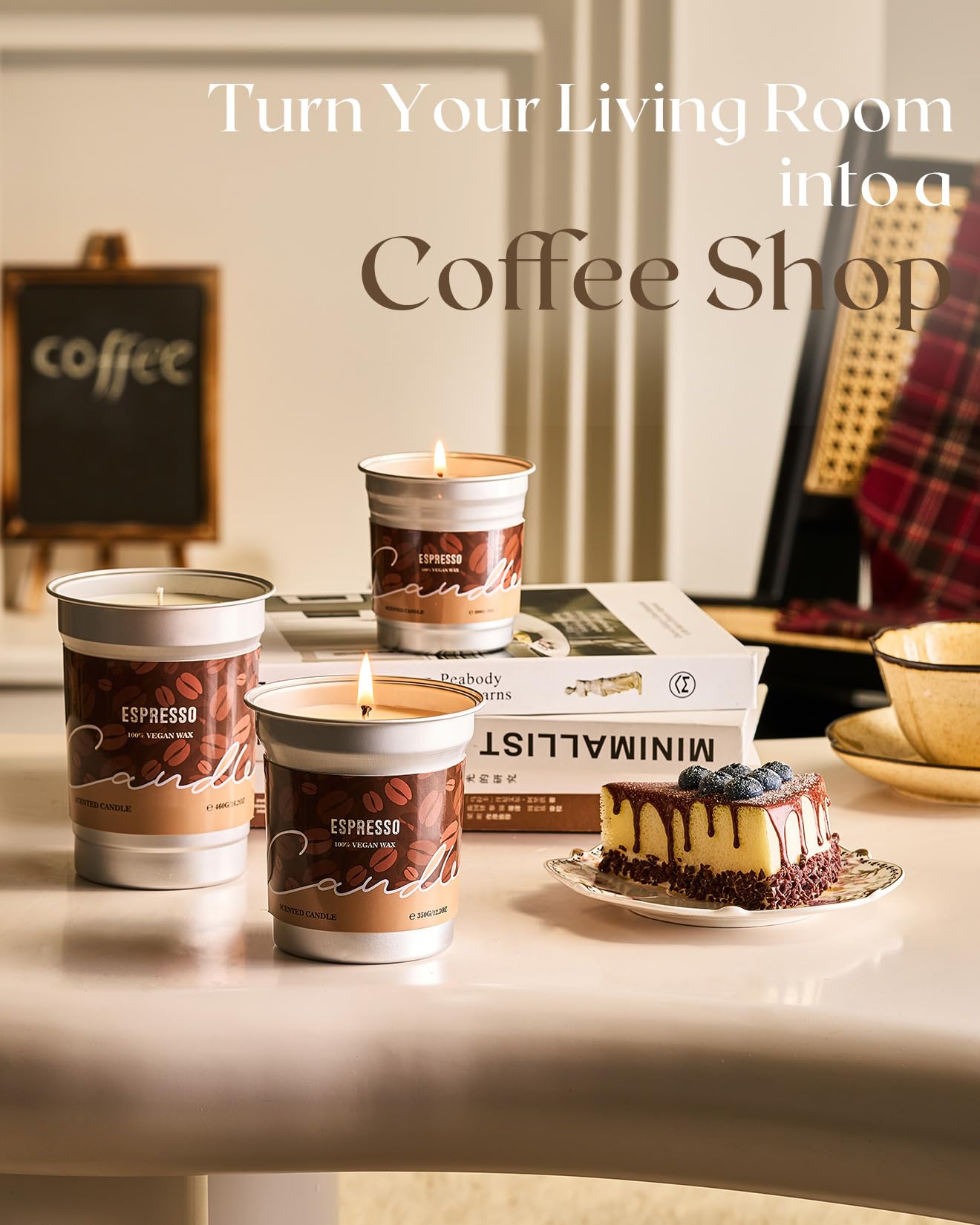 M&SENSE Espresso Candle features latte art cover and inviting coffee notes.