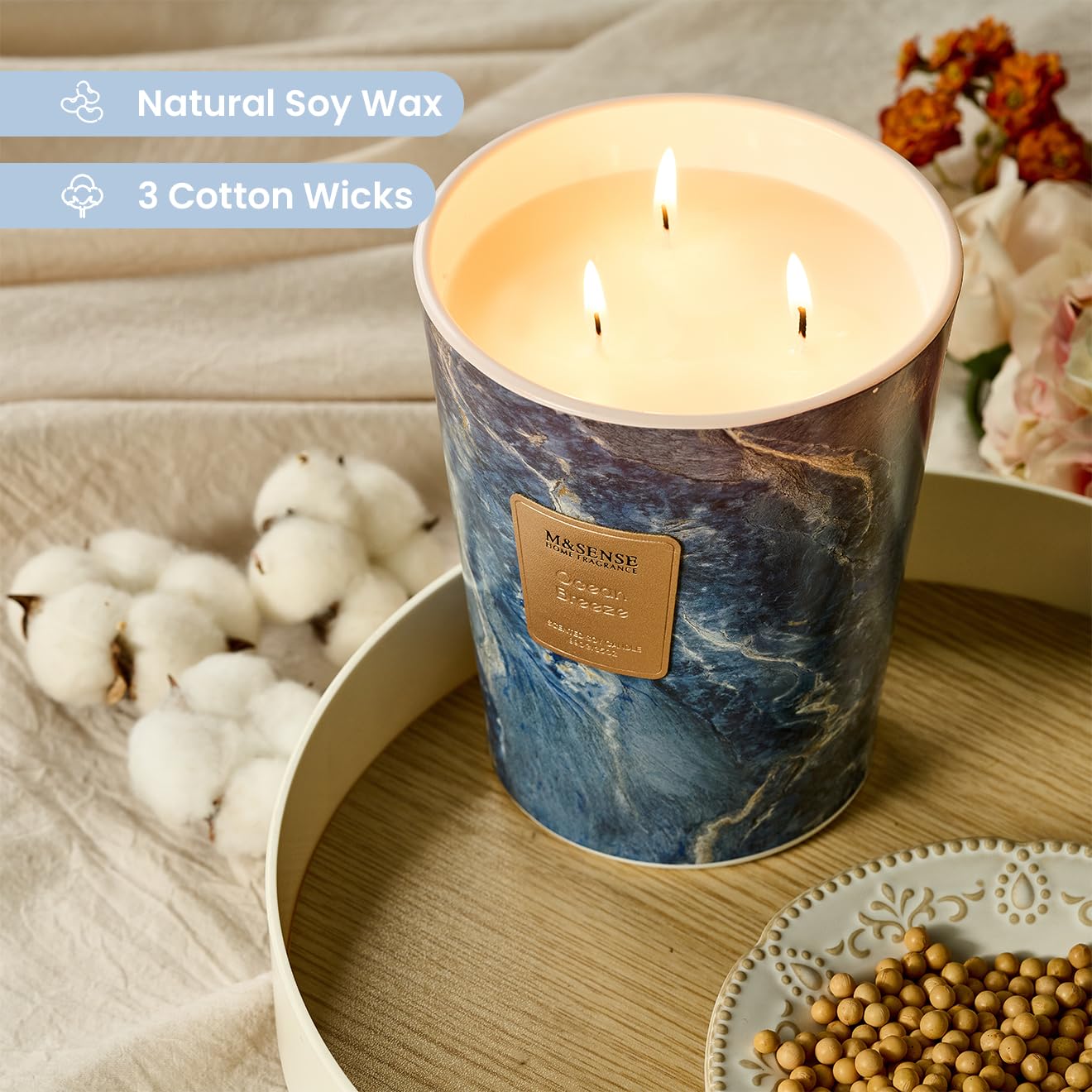 M&SENSE extra-large marble jar candle adds elegant ambiance with a soothing fragrance.
