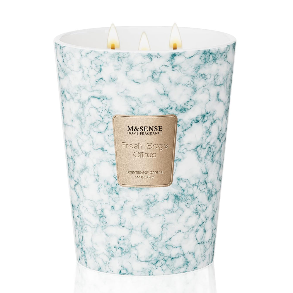 MSENSE extra large candle 35oz jar with marble texture elevates living room decor