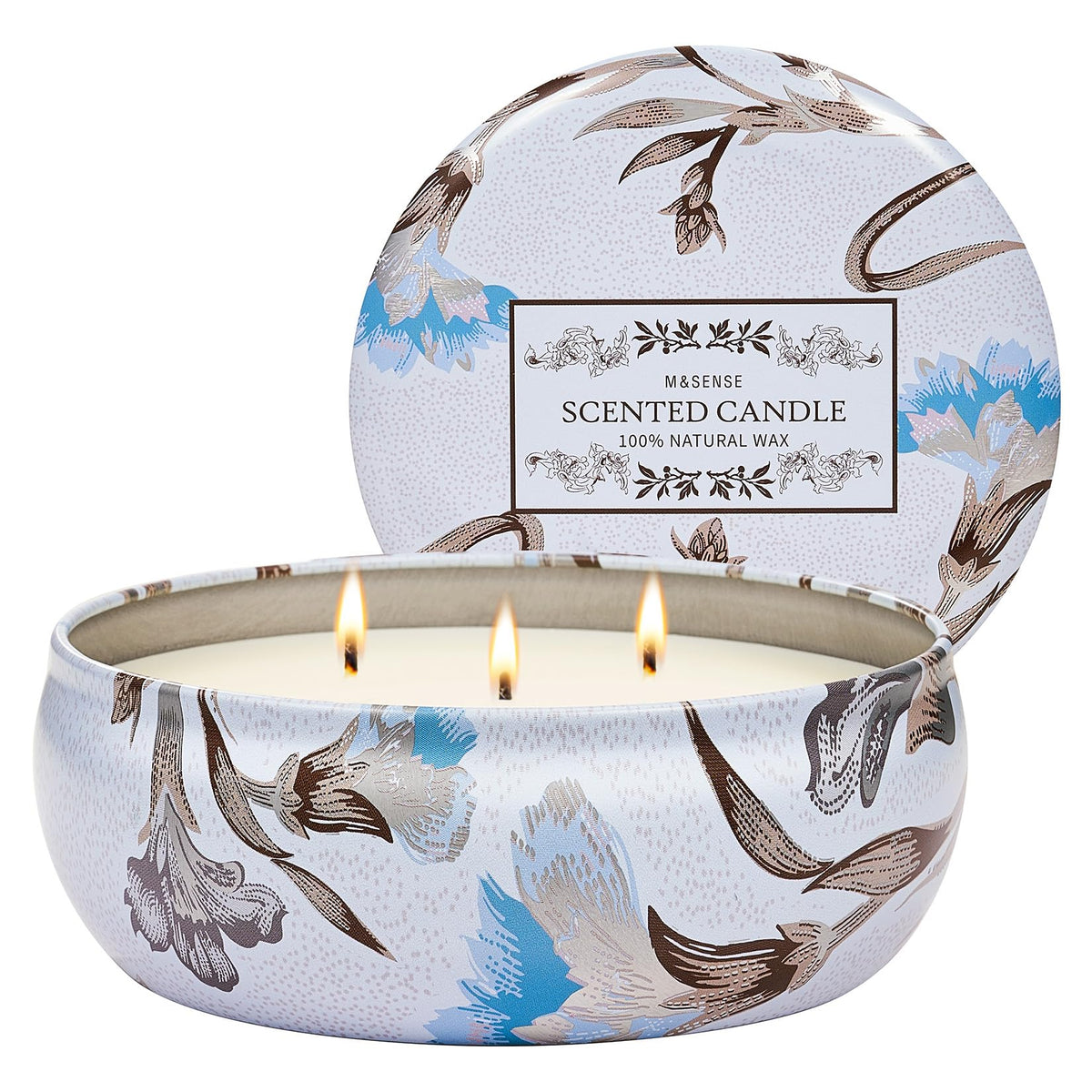 M&SENSE Happy Gardenia 3-wick candle in tin for strong room fragrance