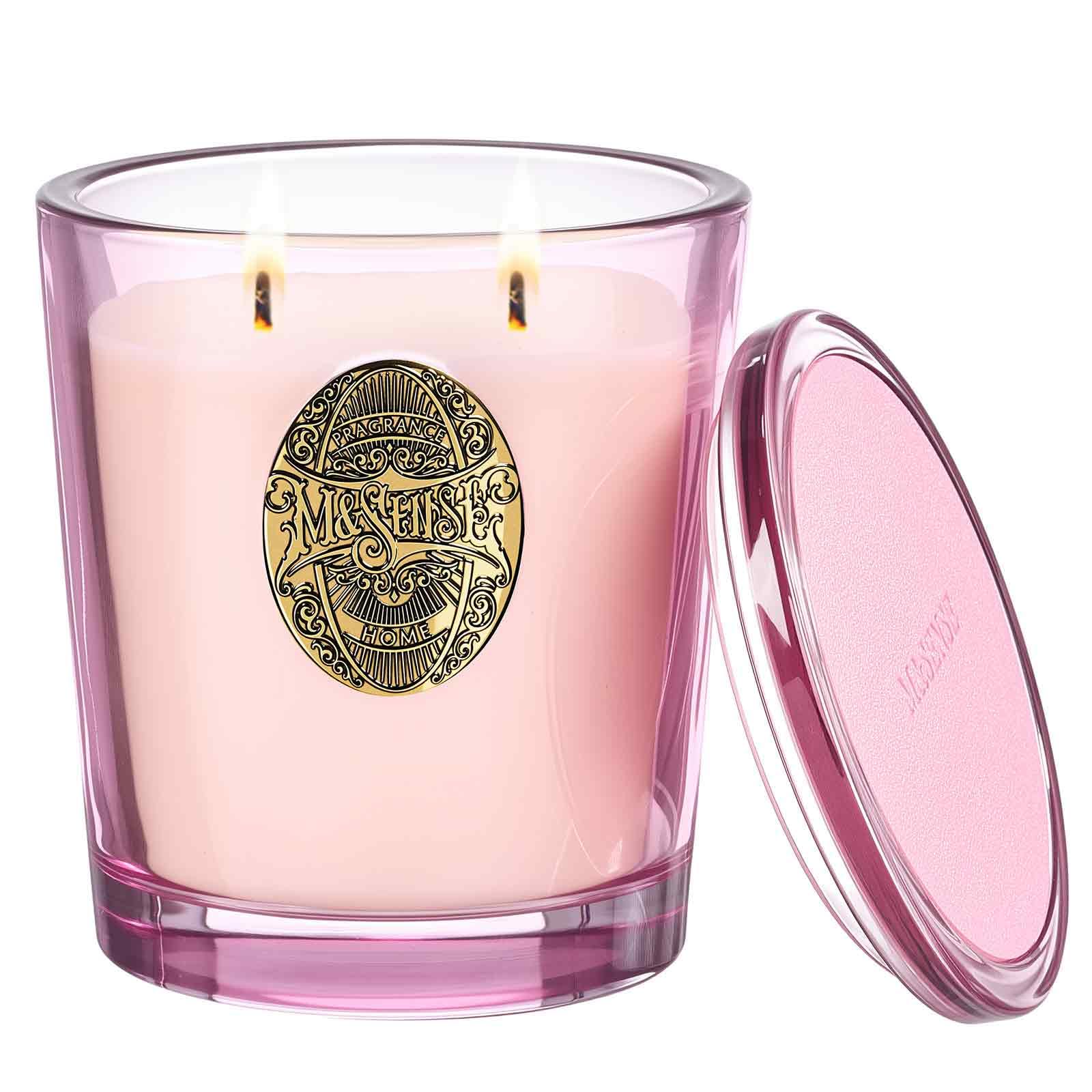 Msense Jasmine and Pink candle in a large jar with a two wick setup delivering extended aroma