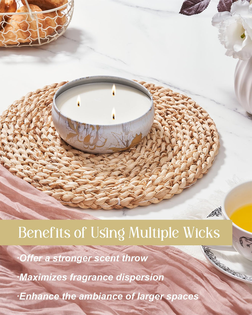 M&SENSE lead-free cotton wicks ensure a stable, clean burn and long usage.