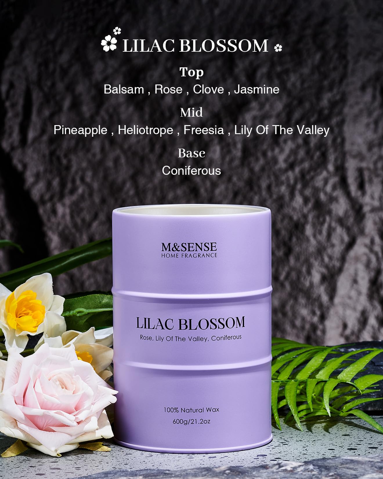 Close-up of Msense Lilac Blossom soy wax highlighting smooth melt