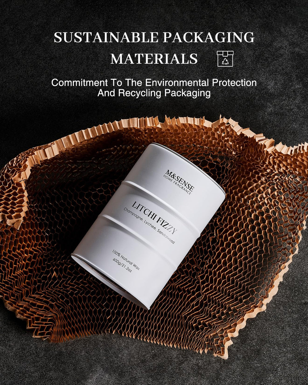 Gift-ready M&SENSE Litchi Fizzy candle box enhances thoughtful gifting.