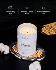 M&SENSE Litchi Fizzy candle with lead-free wick burns steadily and with less soot.