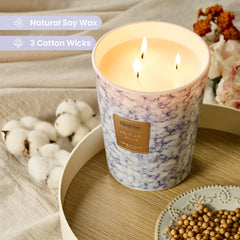 M&SENSE candle in a marble-look jar design enhances home decor and ambiance.