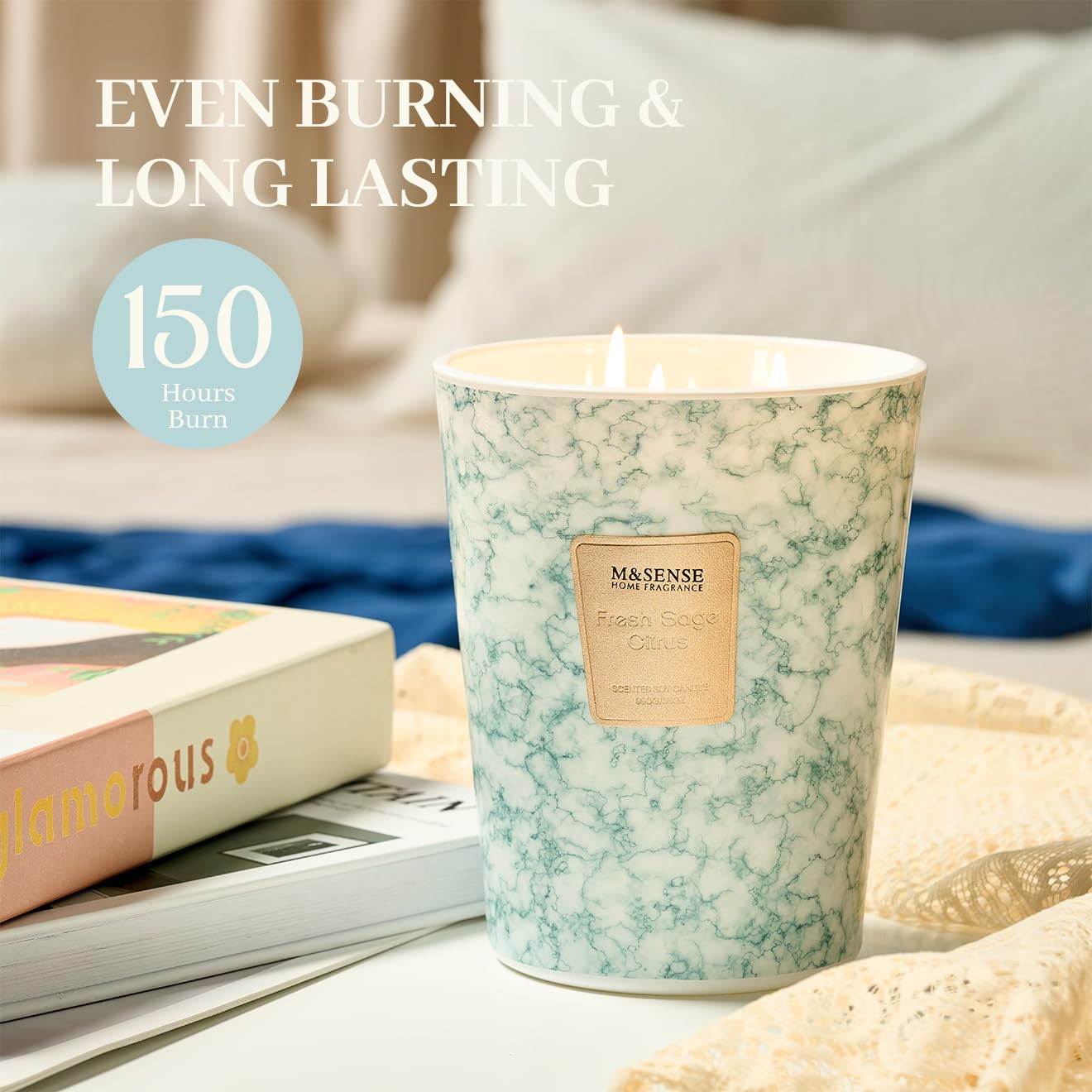 MSENSE natural soy wax and lead-free wicks promote a cleaner burn