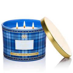M&SENSE plaid pattern 3 wick candle sea mint spruce jar highlights long-lasting fragrance.