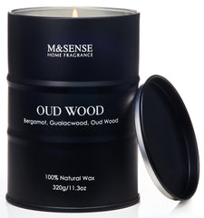 M&SENSE Sandwood candle closeup highlights creamy wax and long-lasting fragrance.