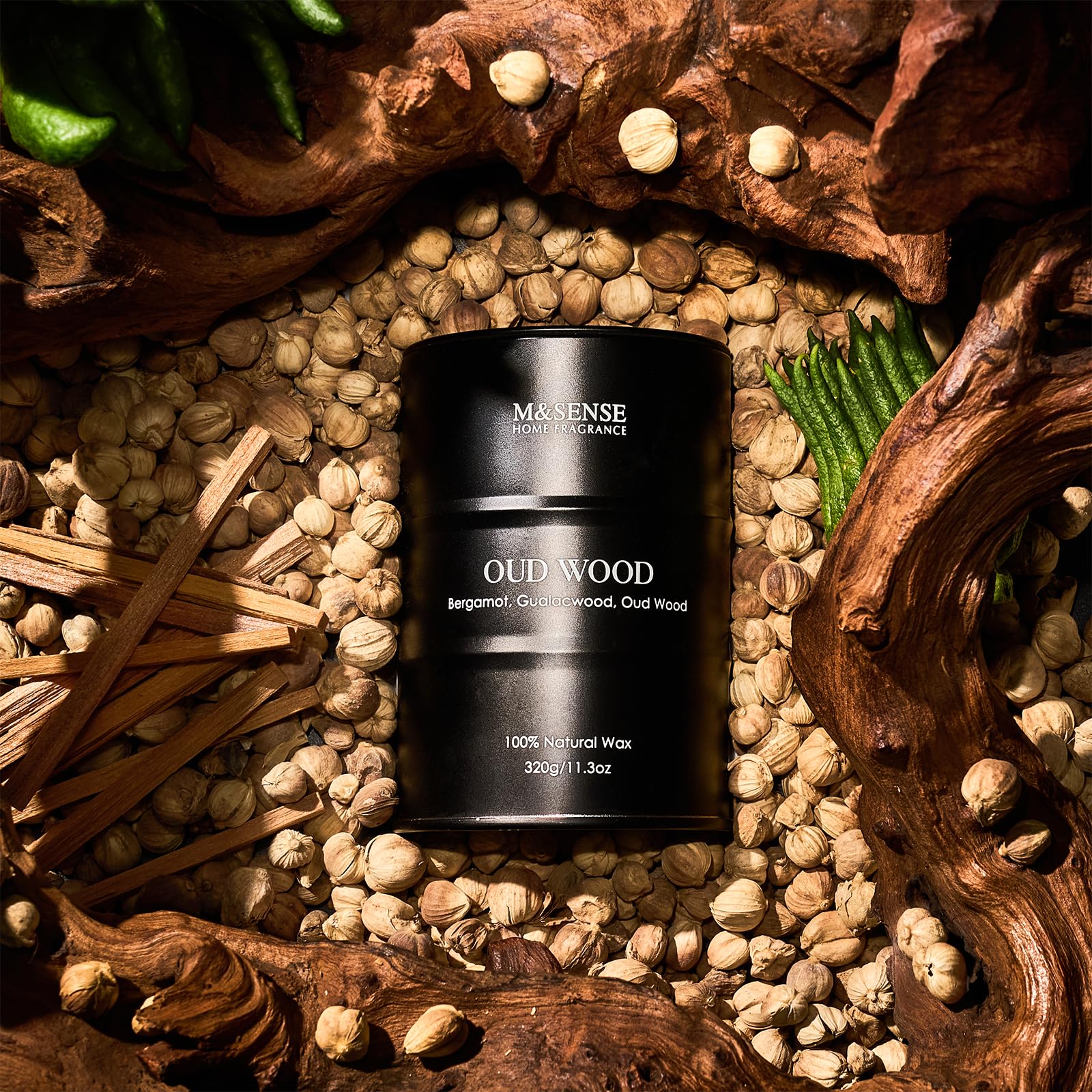 M&SENSE Sandwood candle in gift box, ready for holiday gifting.