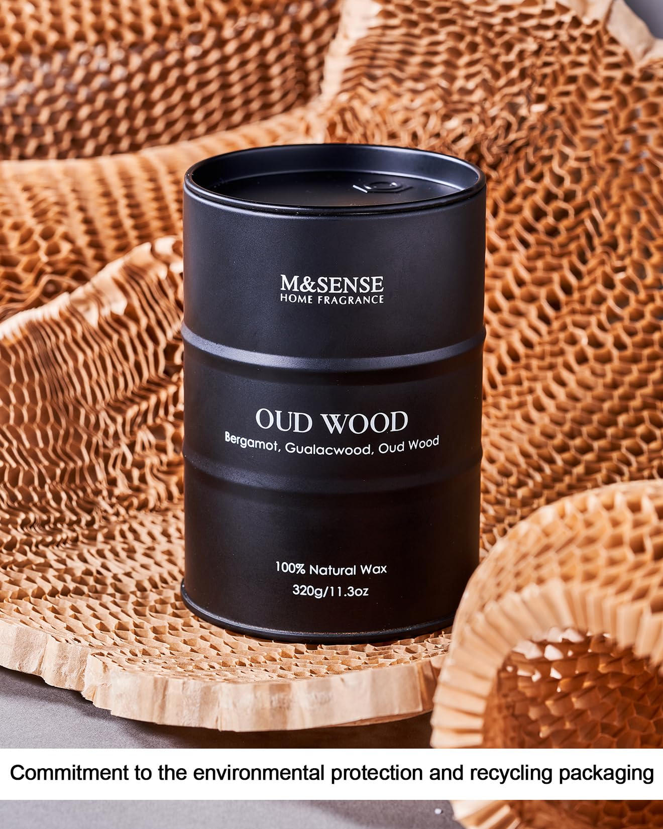 M&SENSE Sandwood candle in a cozy living space invites relaxation and comfort.