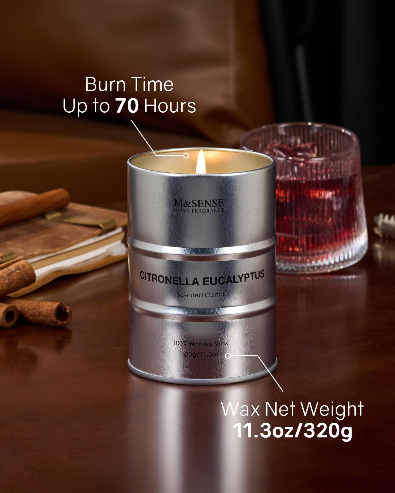 MSENSE scented candle Citronella Eucalyptus – close-up of natural soy wax for a clean burn