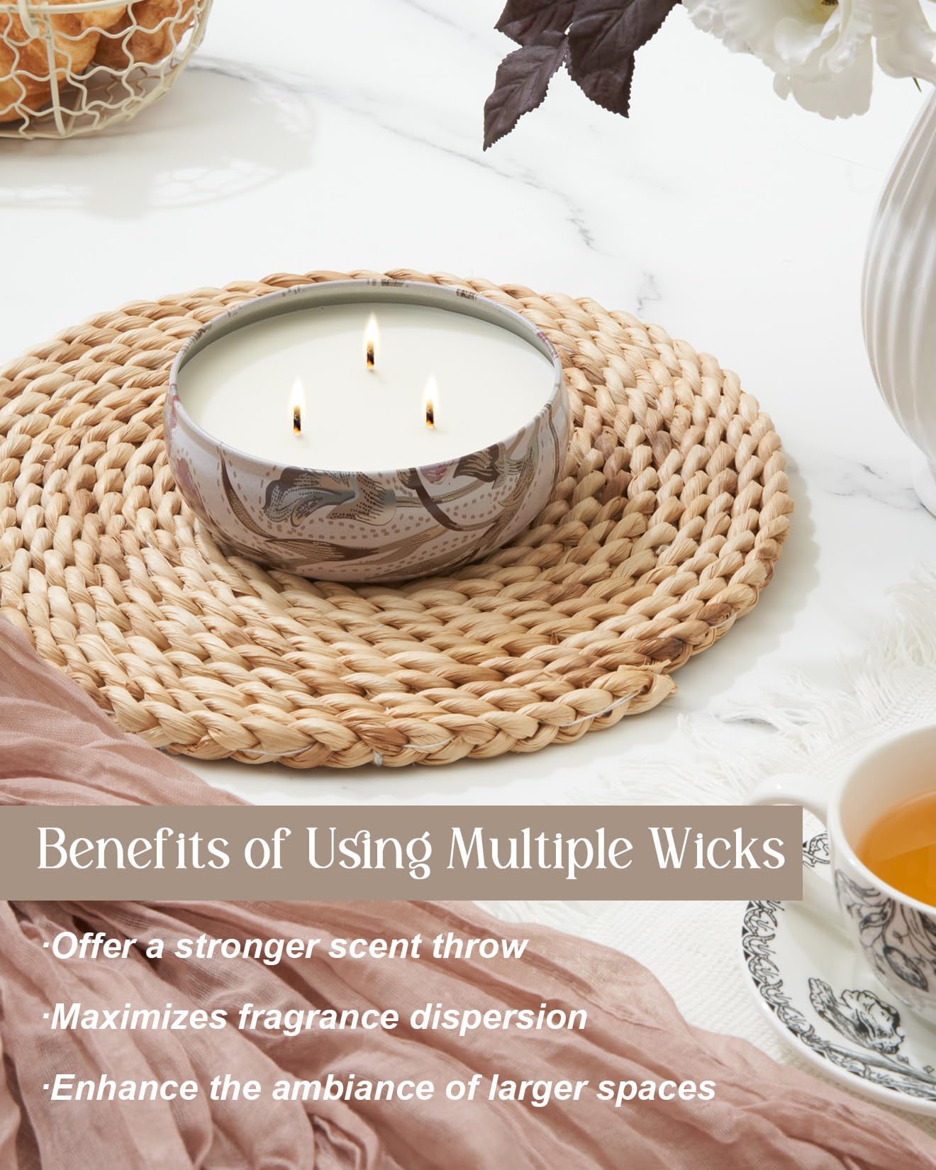 M&SENSE long-lasting burn time enhances ambiance for 40-50 hours.