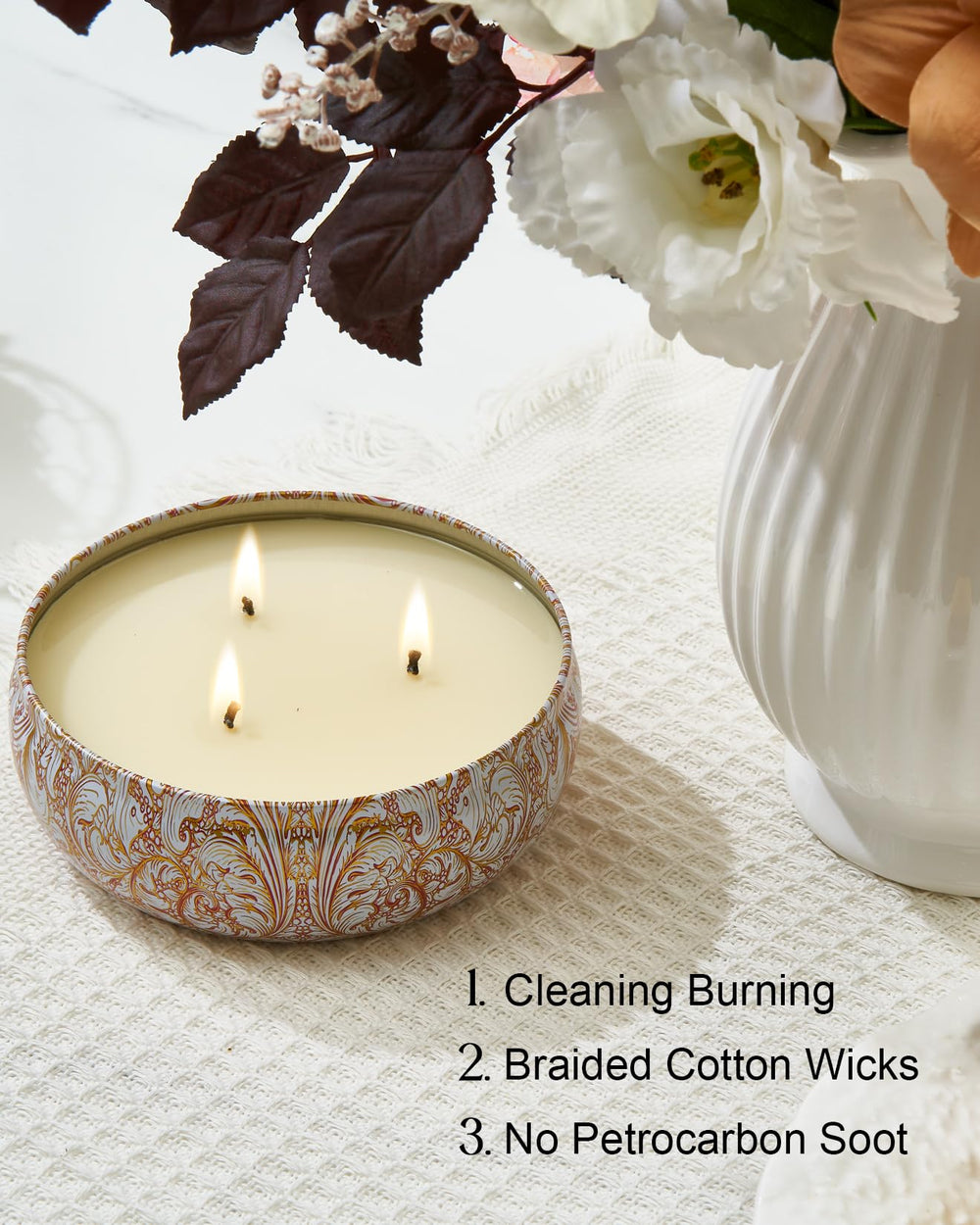 M&SENSE 12oz soy candle complements entryways, bedrooms, and living spaces with a sophisticated scent.
