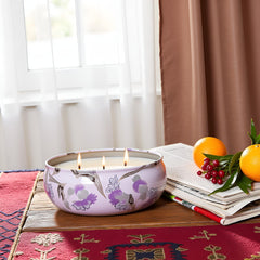 Close-up of M&SENSE candle showing three wicks and aroma dispersion.