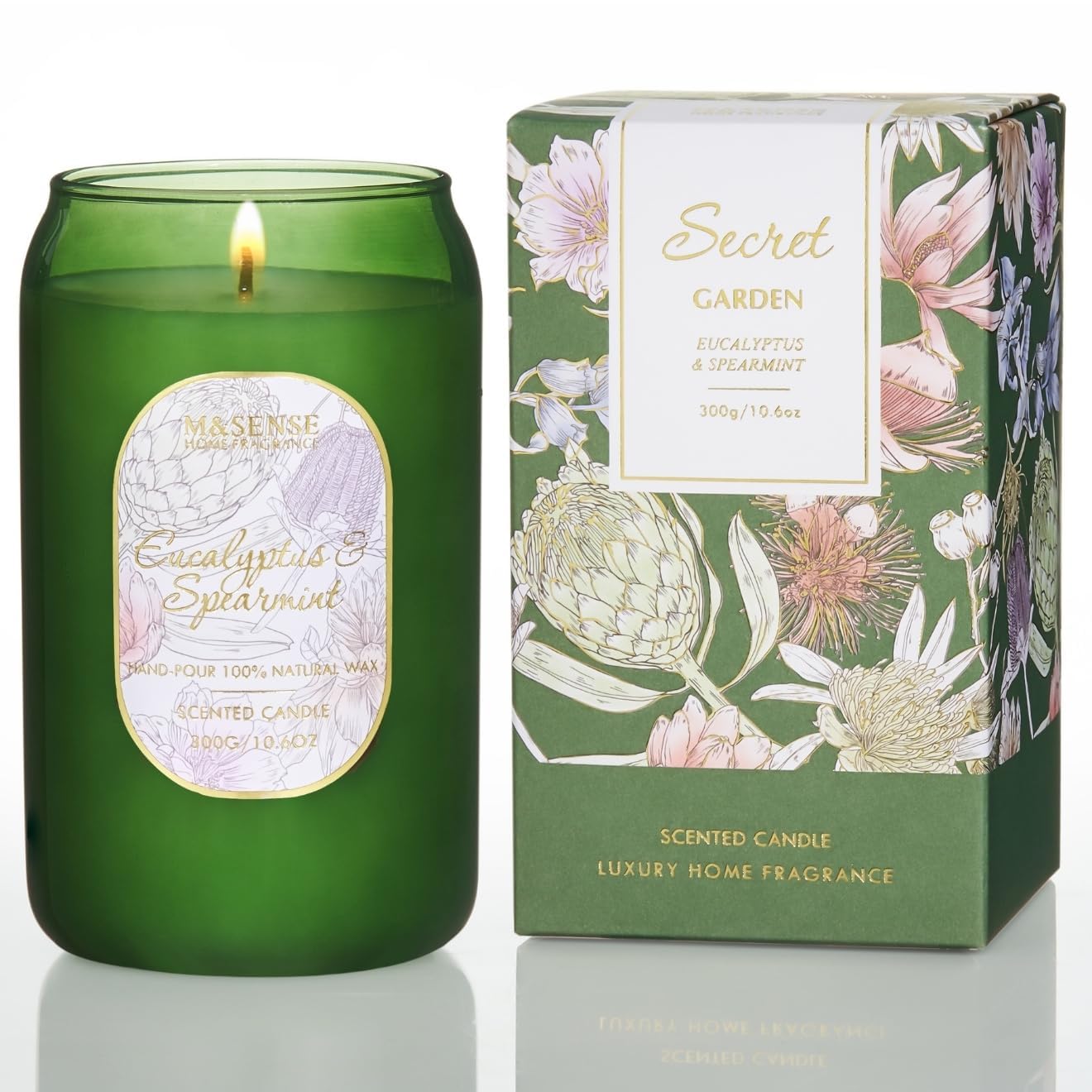 M&SENSE Strong Green Soy Candle with eucalyptus mint for calming ambience in any room