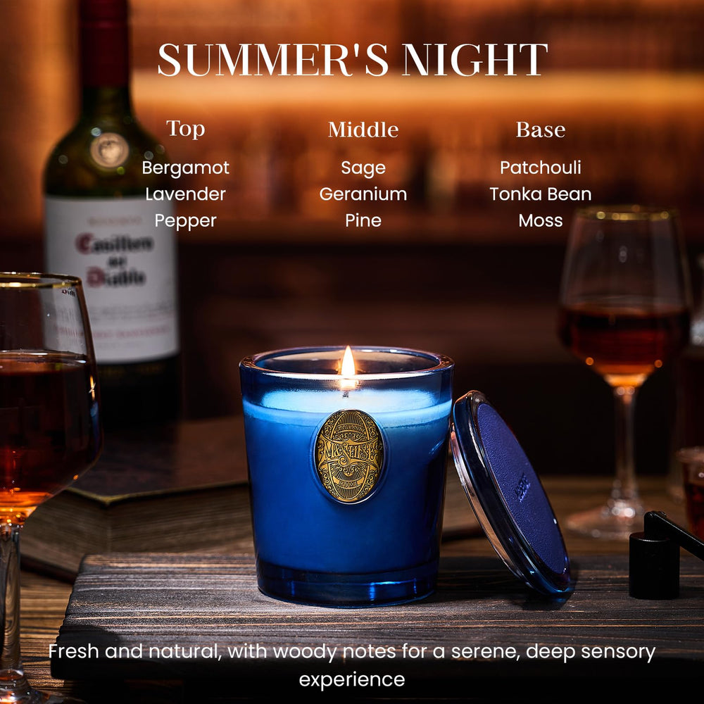 Msense Summer Night Blue candle wax closeup highlighting smooth soy blend for clean burn.