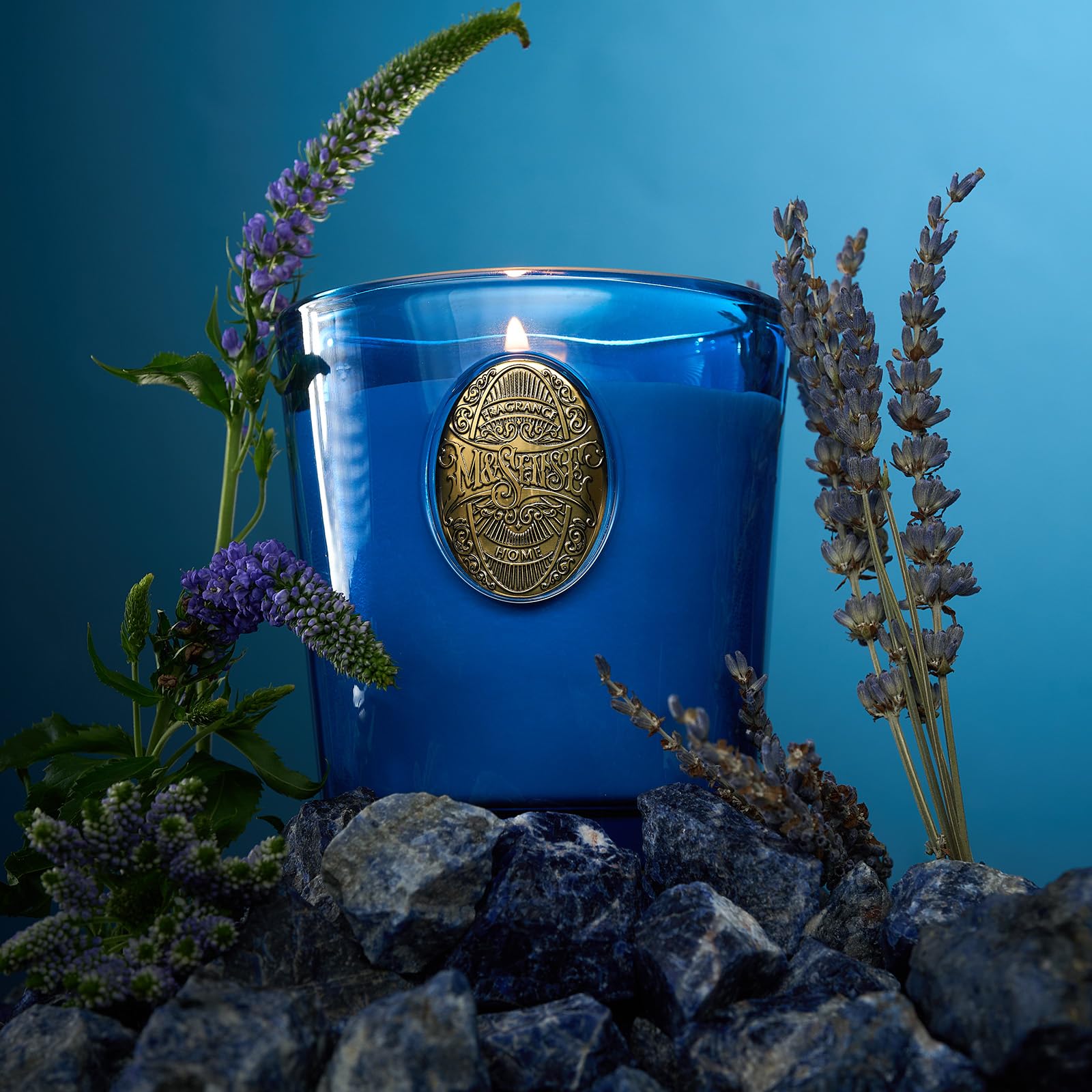 Msense Summer Night Blue candle enhances yoga mood with calming scent.