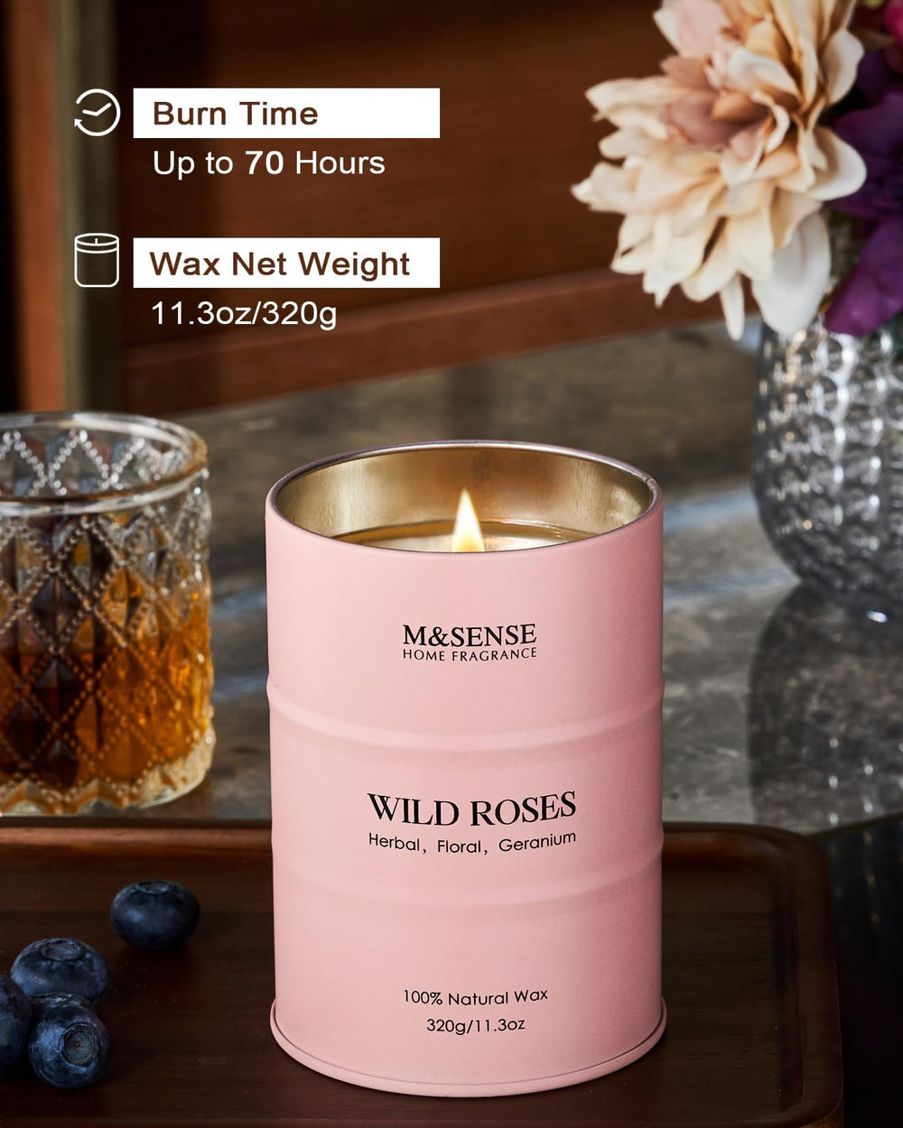 M&SENSE wick technology with braided cotton for steady, even burns.