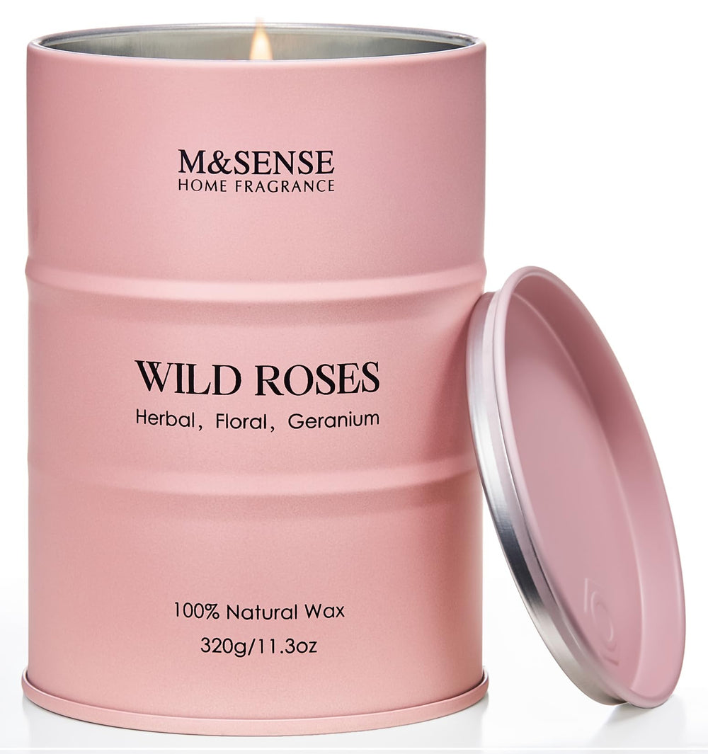 M&SENSE Wild Rose candle wax close-up showing natural blend for a clean burn.