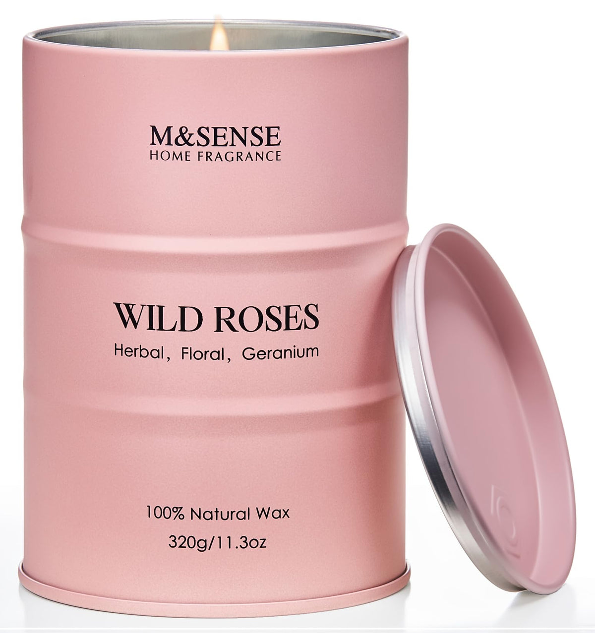 M&SENSE Wild Rose candle wax close-up showing natural blend for a clean burn.