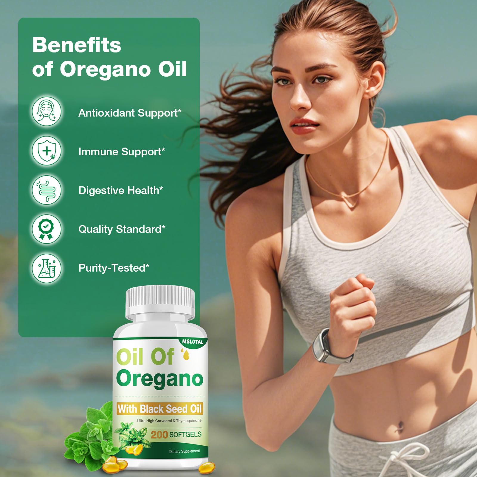 MSLOTAL black seed oil softgels highlighting thymoquinone concentration for overall wellness