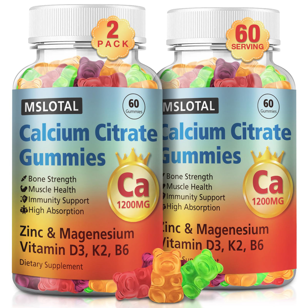 MSLOTAL Calcium Citrate Gummies bottle front for convenient daily bone support