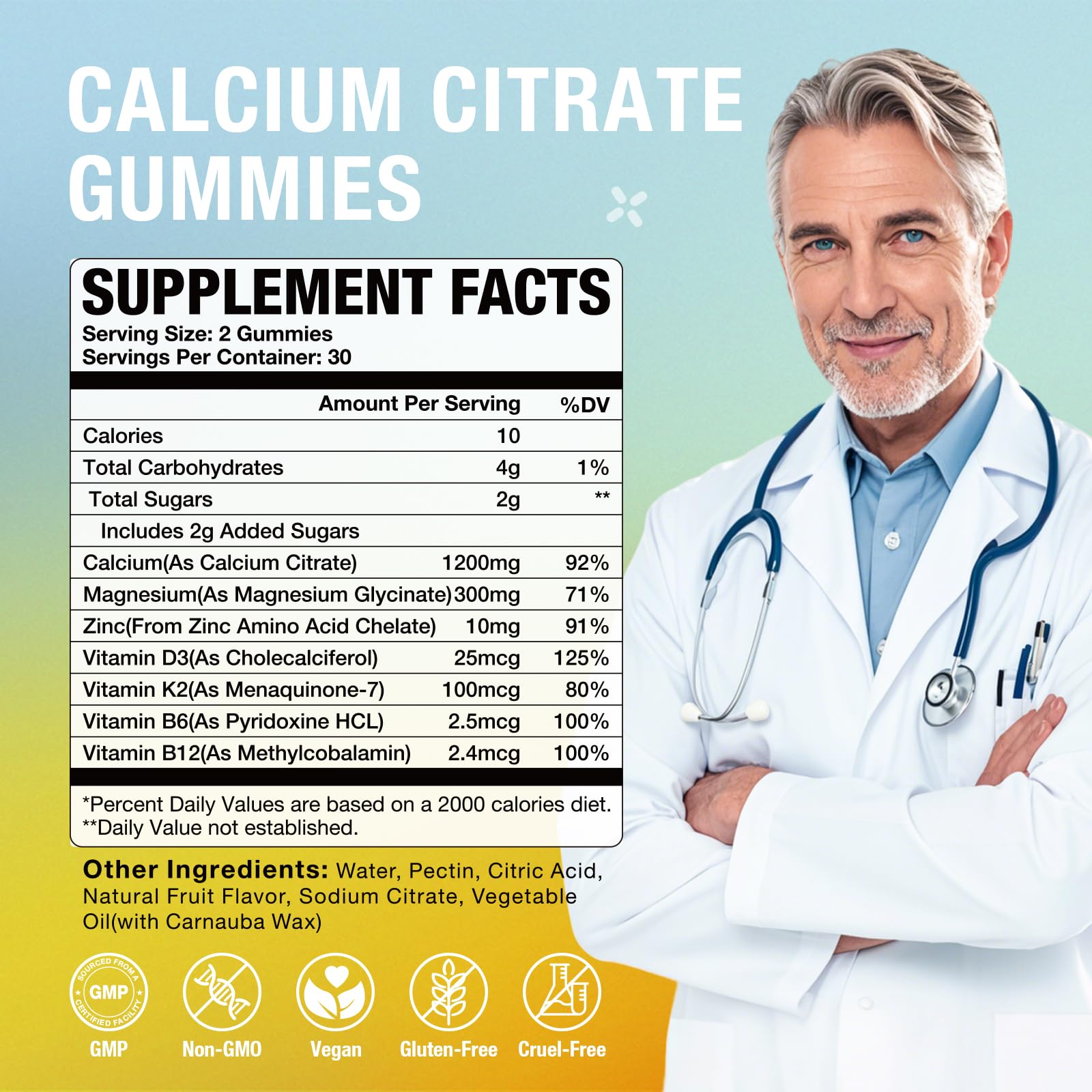 Nutrition panel highlights D3 and K2 with B vitamins on MSLOTAL gummies