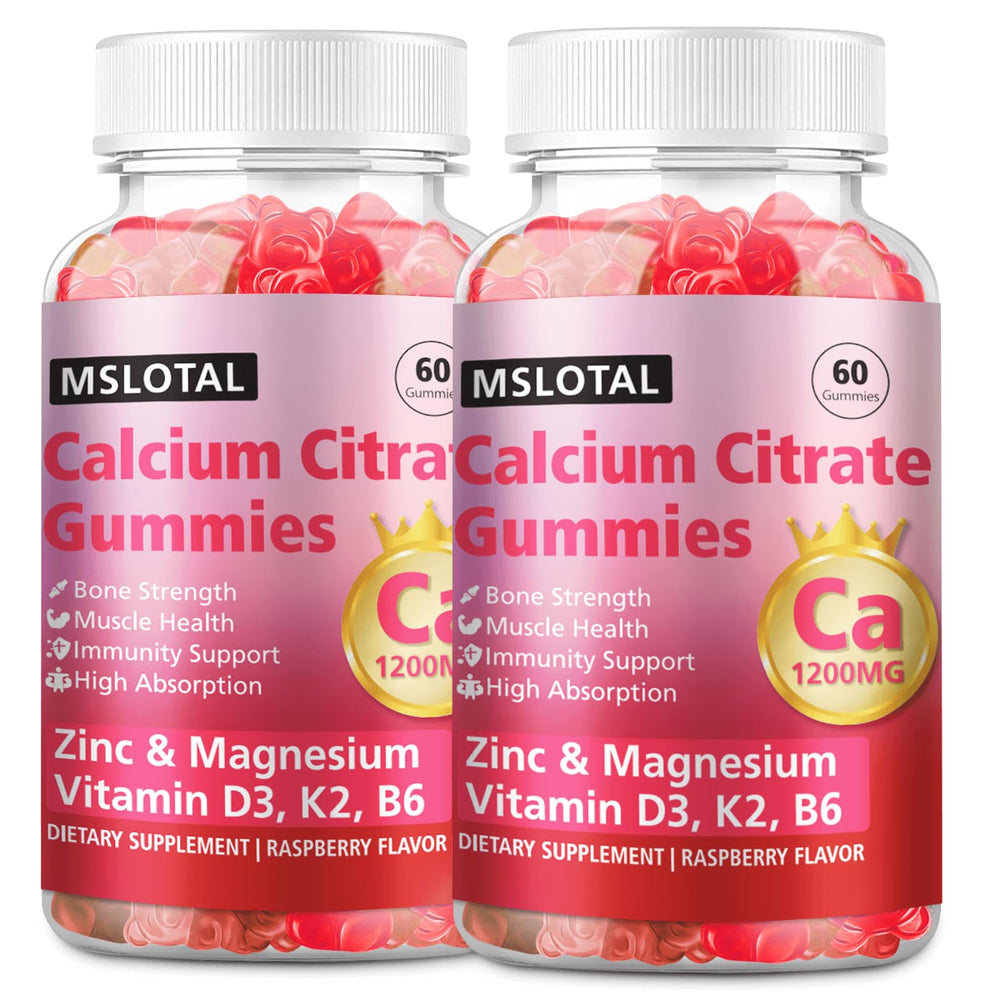 MSLOTAL Calcium Citrate Gummies bottle with raspberry flavor for bone and muscle support