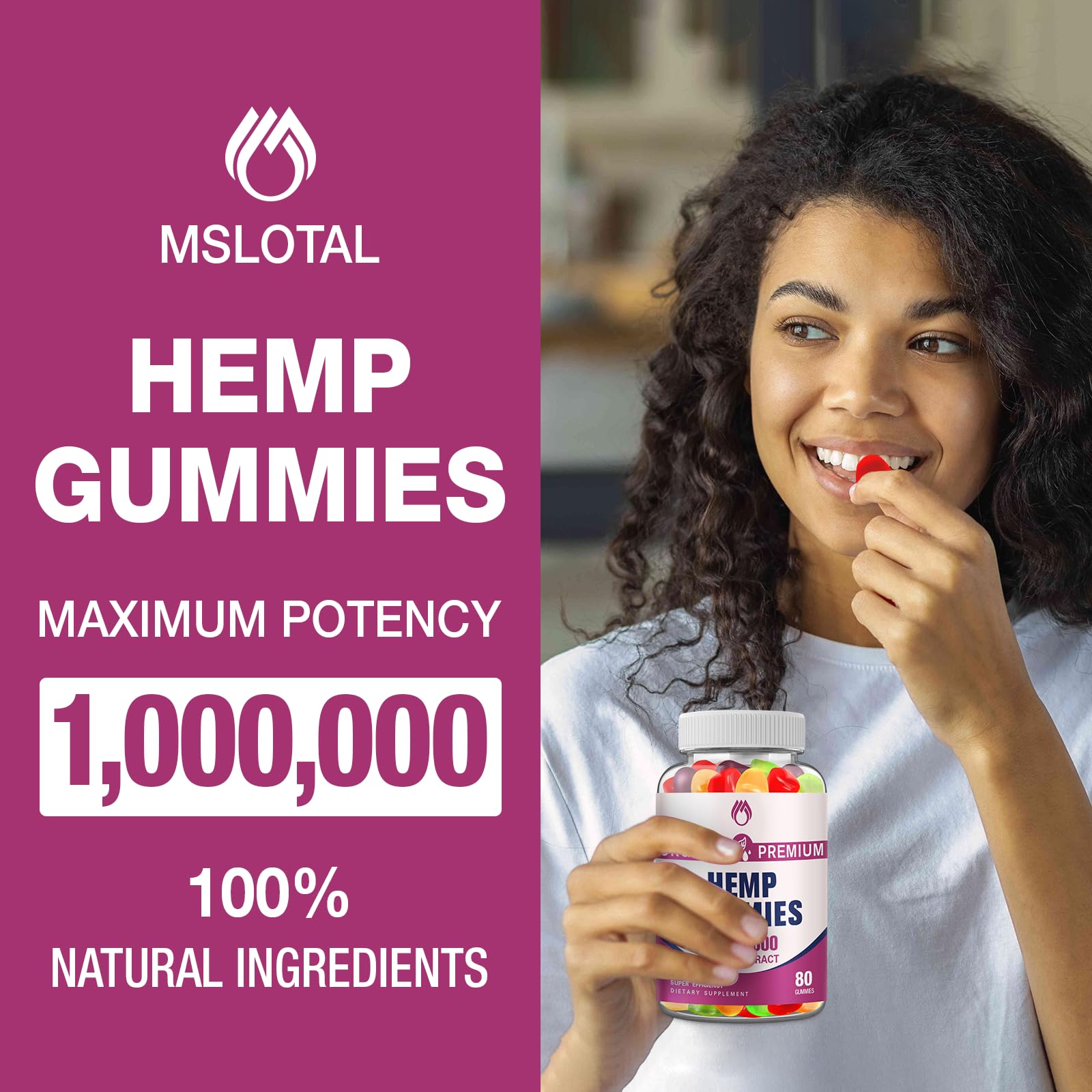 MSLOTAL Gummie packaging front highlights gluten-free and non-GMO quality.