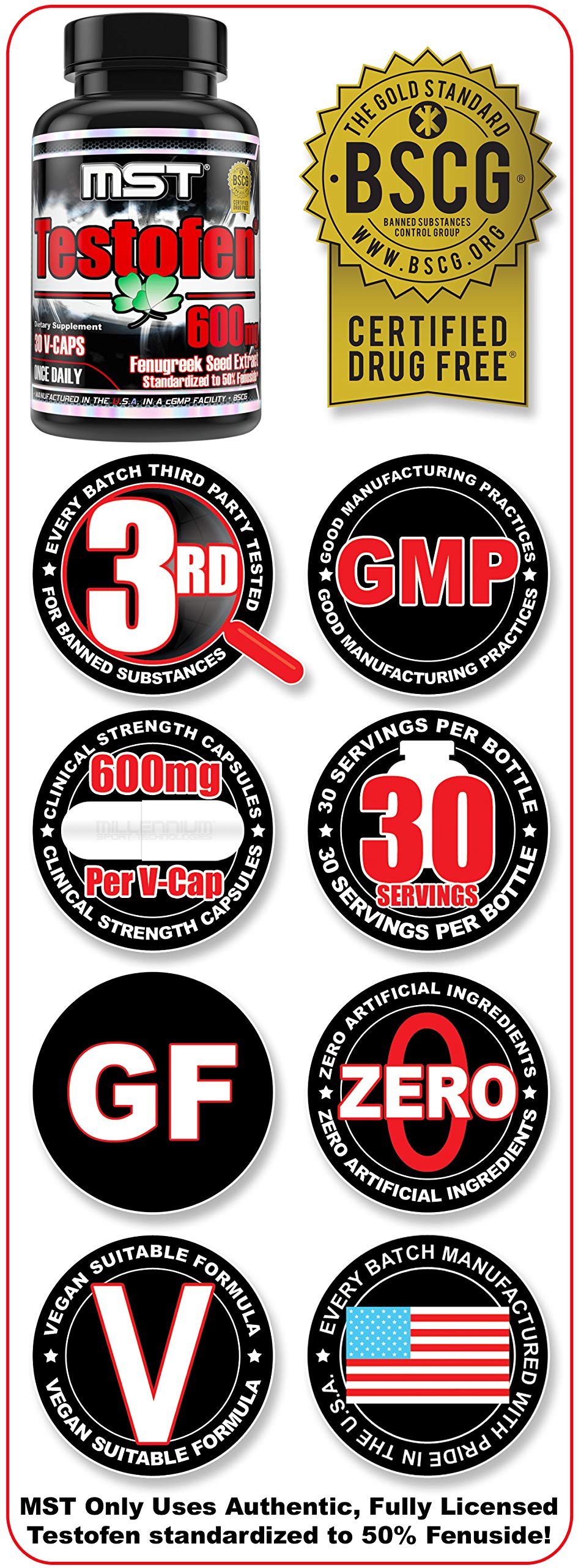 MST Testofen BSCG certification badge signals third-party testing.