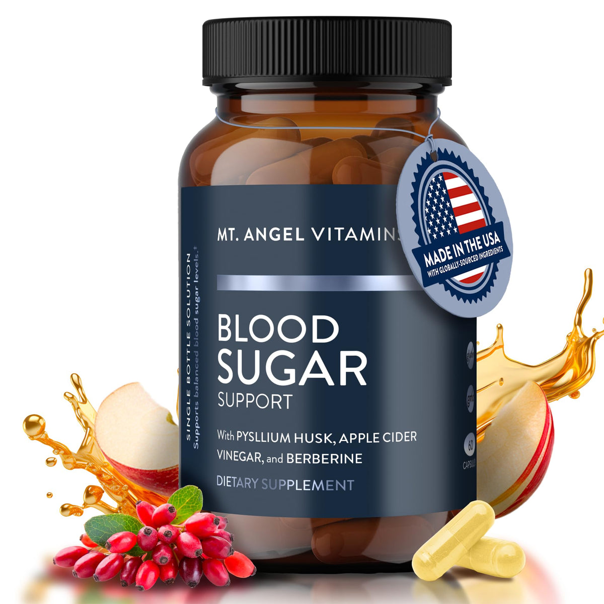 Mt. Angel Vitamins Blood Sugar Support bottle for daily wellness