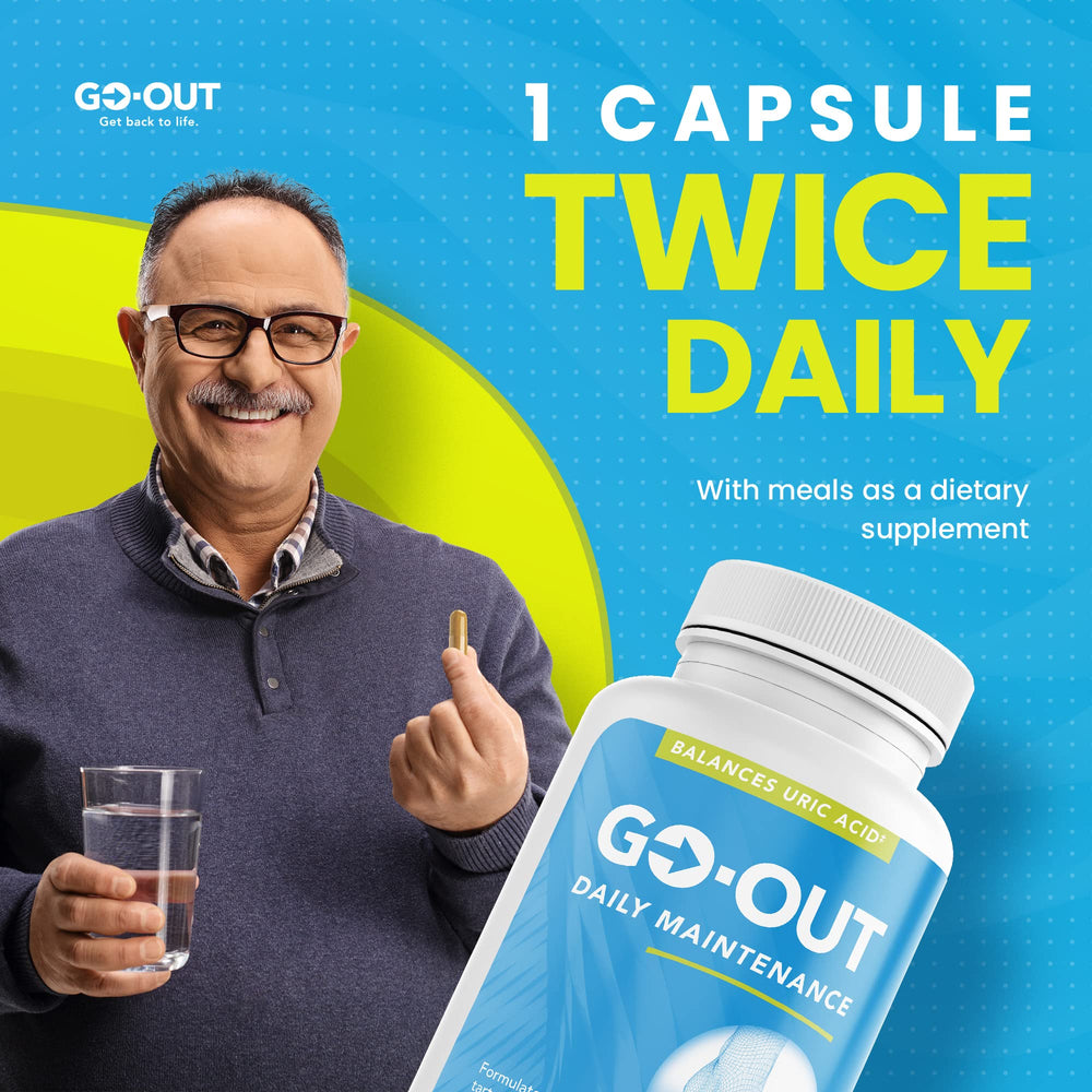 Close-up of Go Out Daily Maintenance capsules for joint comfort support by Mt. Angel Vitamins.