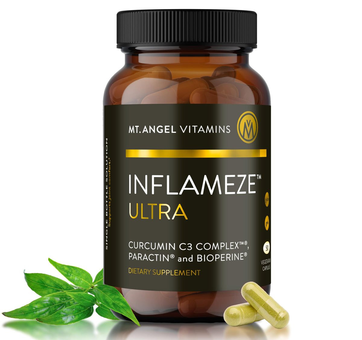 Mt. Angel Vitamins Inflameze Ultra bottle displayed for daily recovery support