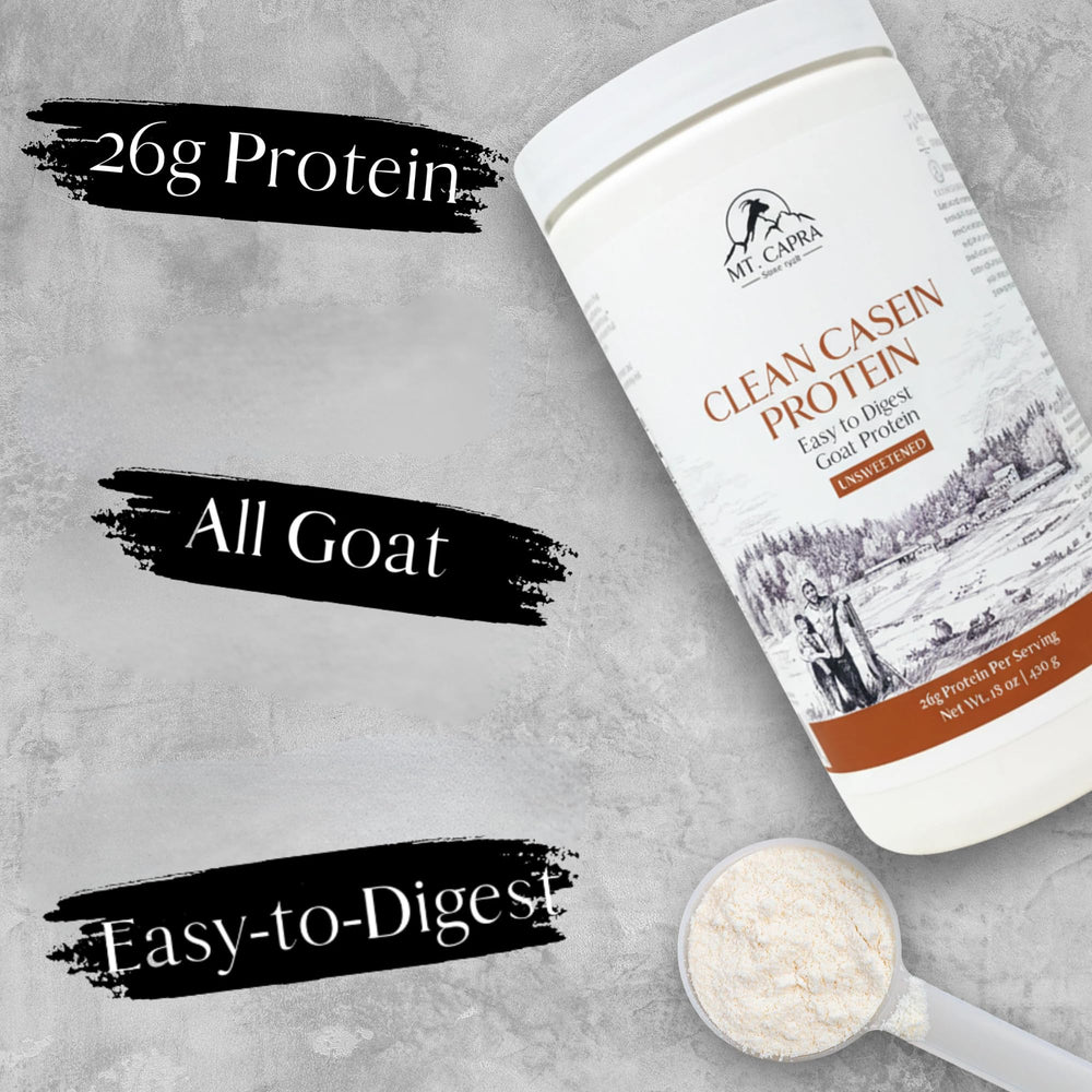 Mt. Capra Clean Casein label highlights unsweetened protein