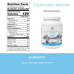 Mt. Capra Clean Whey label close-up shows a simple, clean ingredient.