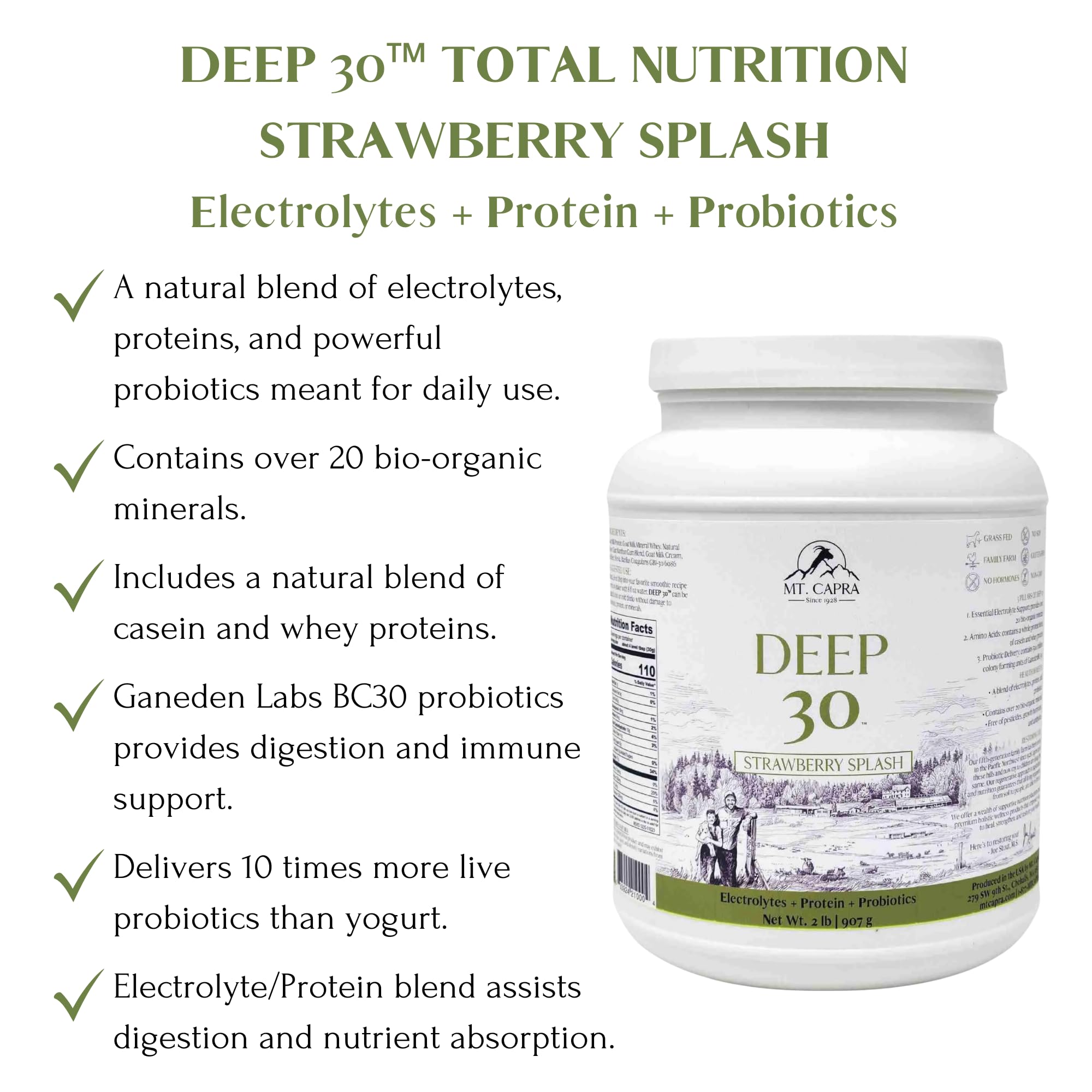 Mt. Capra Deep 30 probiotics BC30 for digestion support during busy days.