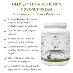Mt Capra Deep 30 whey and casein blend for smooth protein texture.