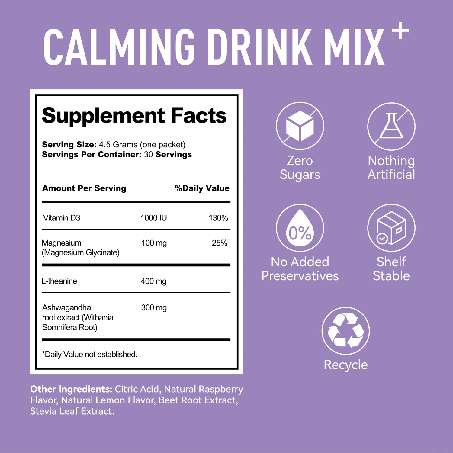 Vegan, sugar-free label on Ultracalm bottle