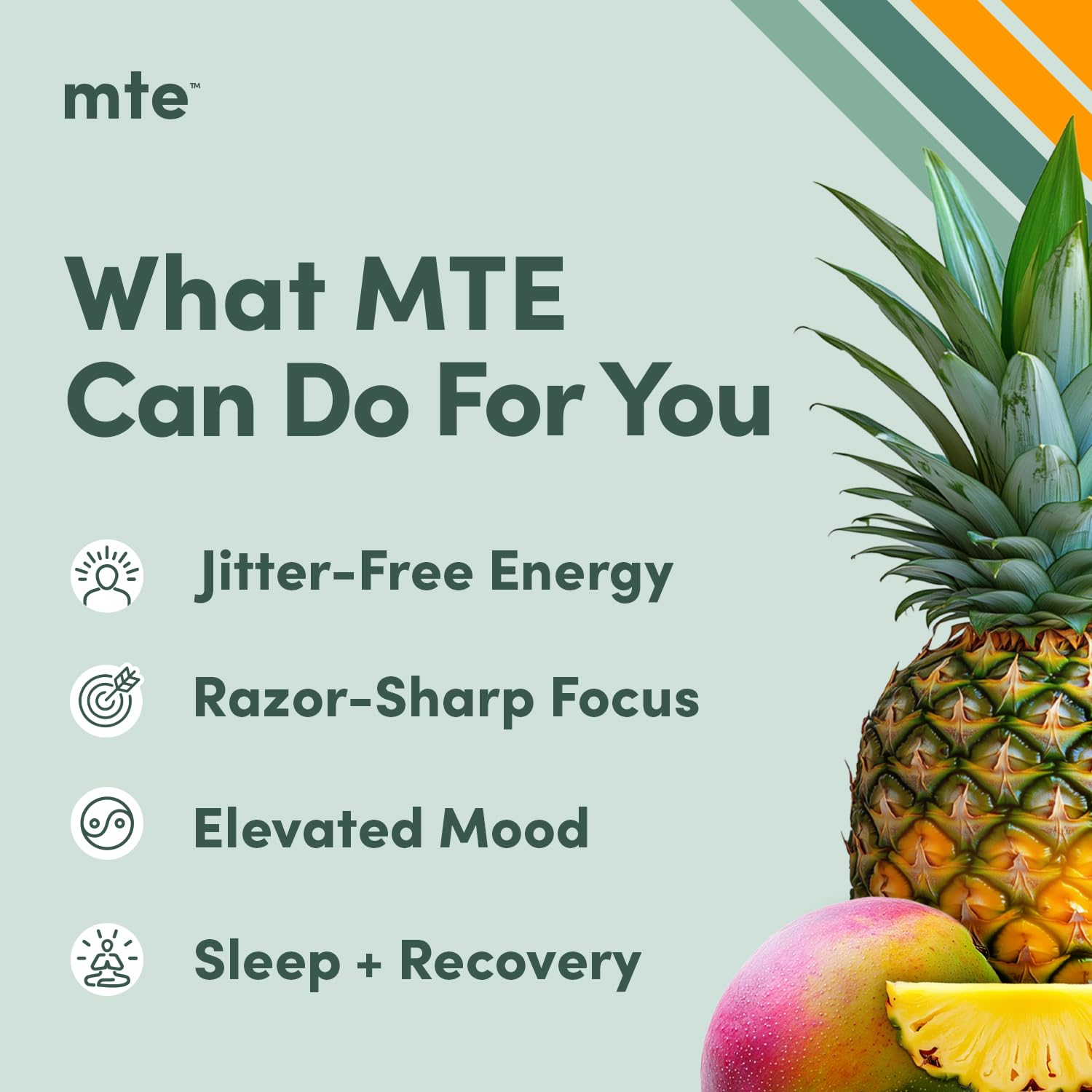 Close-up of MTE mango pineapple powder for natural flavor and lift