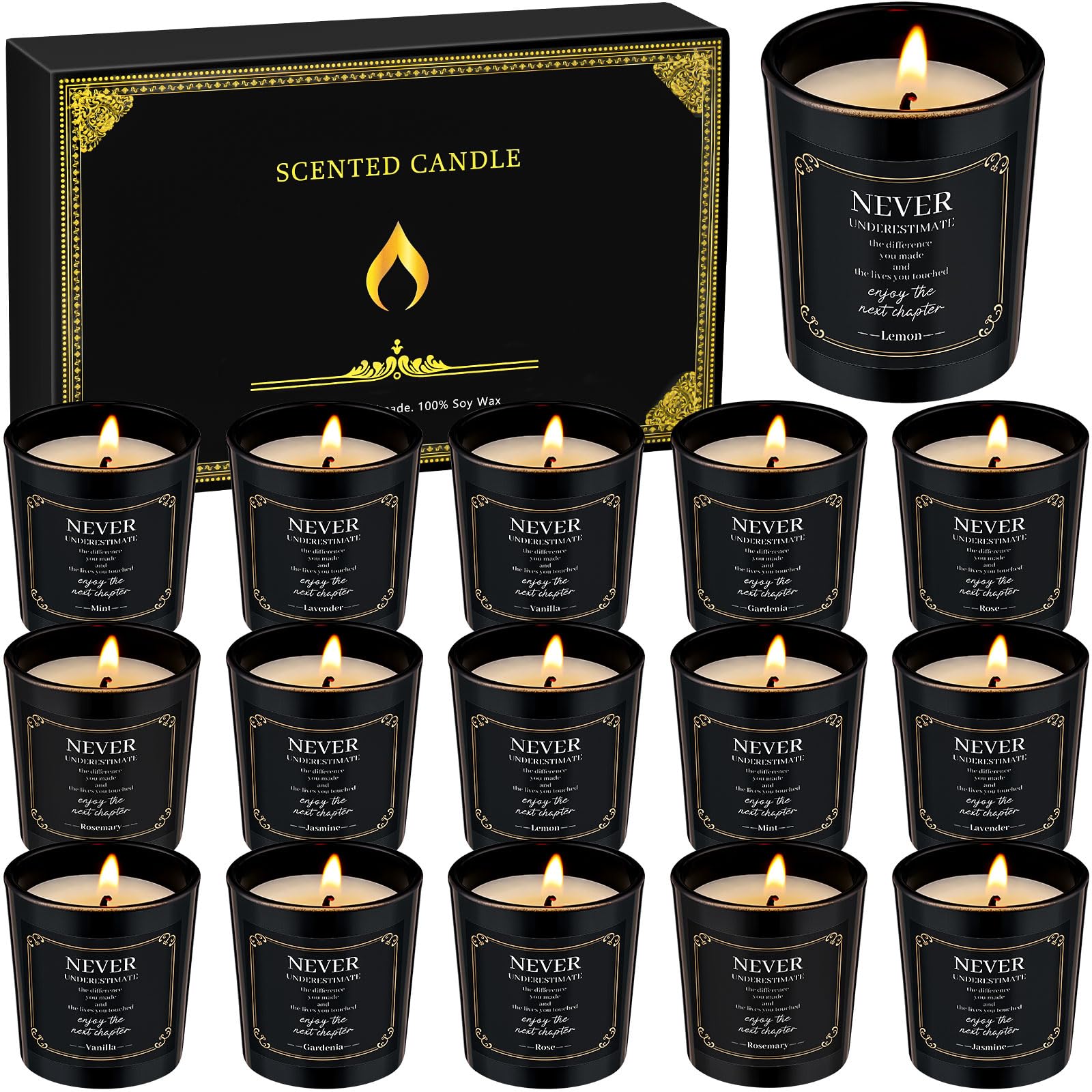 MTLEE 16-pack scented candles gift set with elegant black packaging for gifting