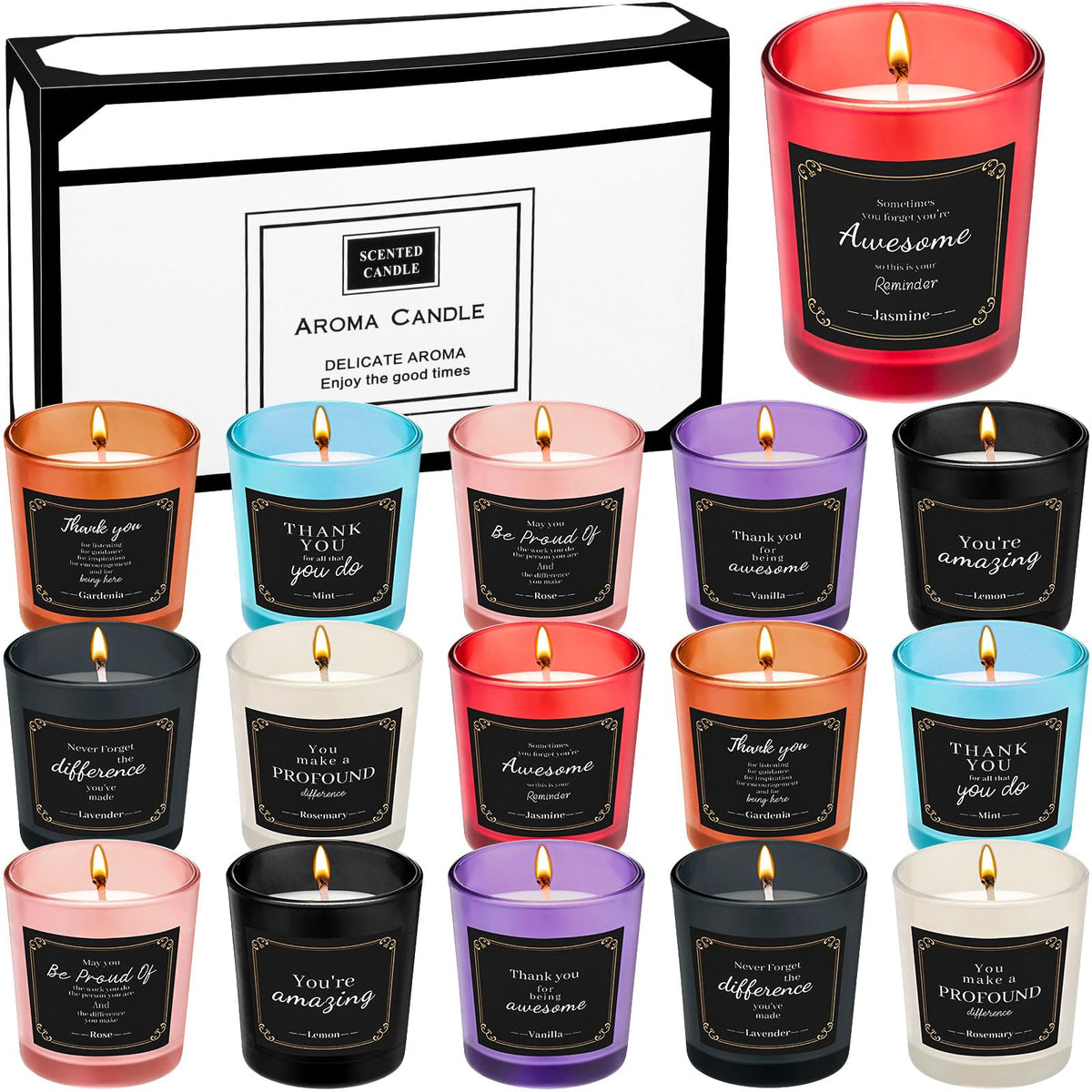 MTLEE 16-pack scented candles gift set with vibrant colors for festive decor and cozy ambience