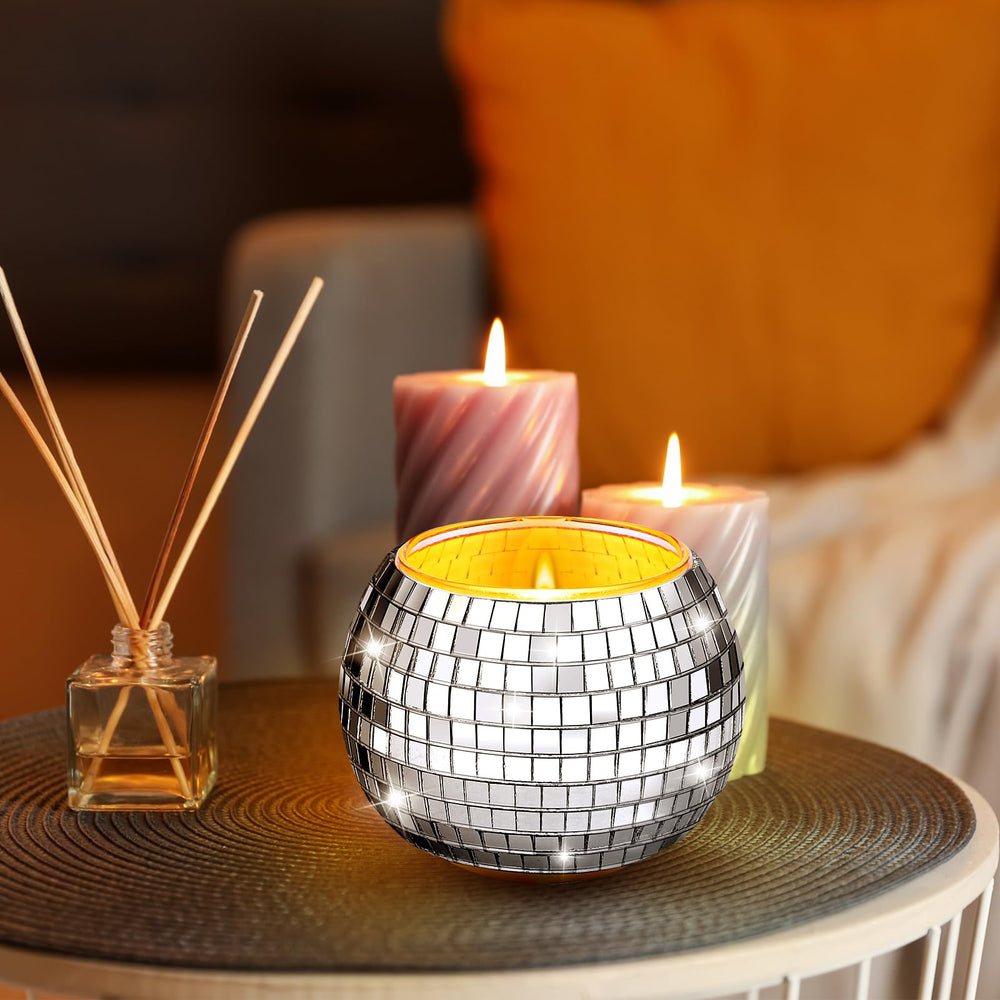 MTLEE disco ball candle elevates 70s party ambiance with retro shine.
