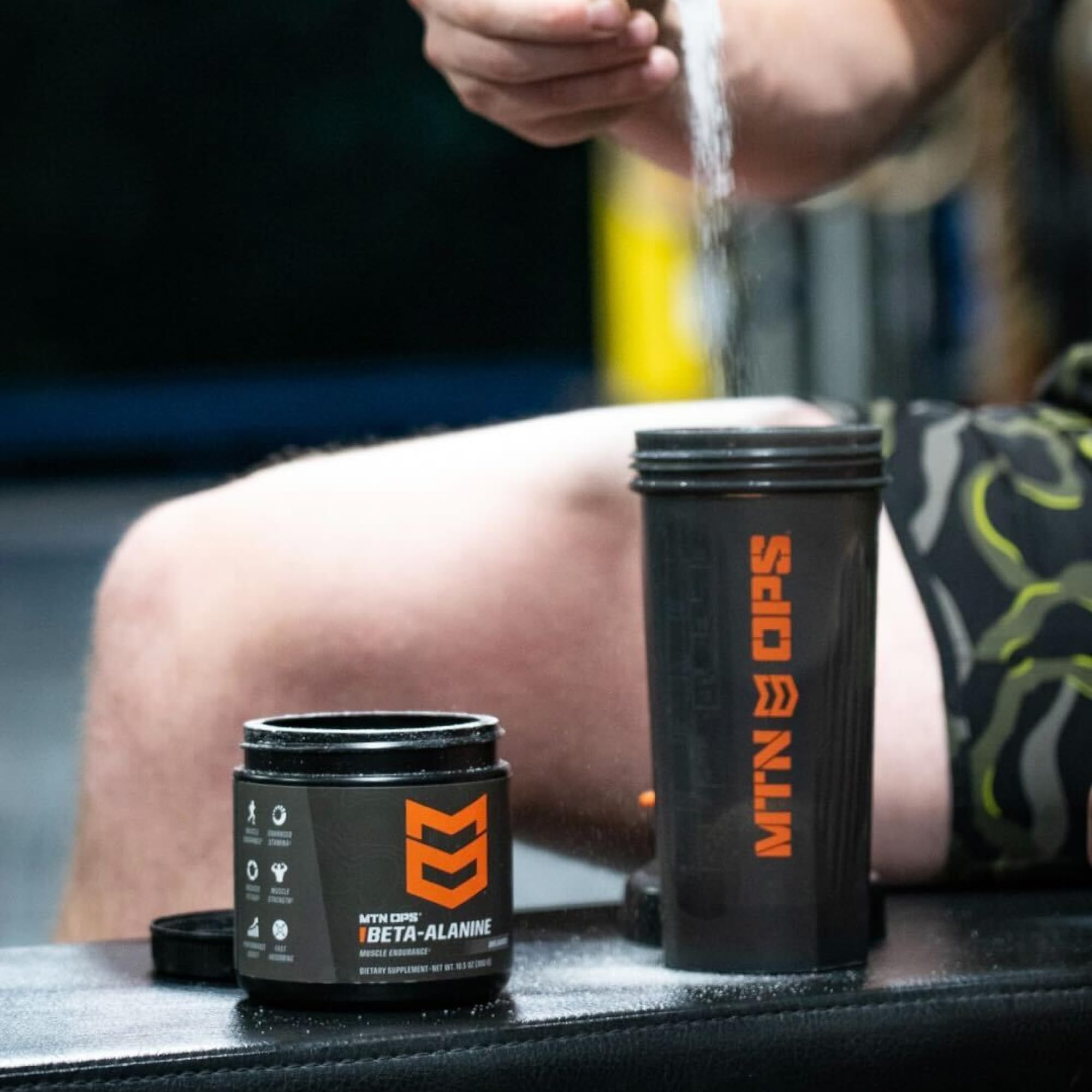 MTN OPS Beta Alanine powder in a pre-workout scene for sustained performance